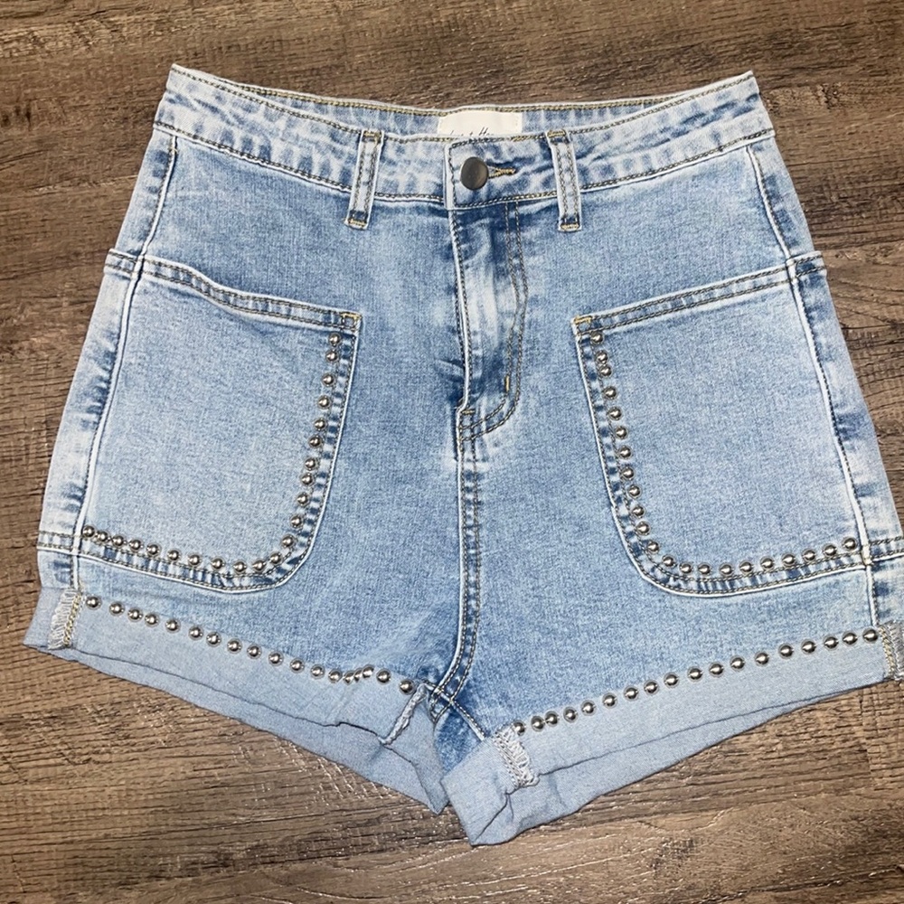 Studded high waisted jean shorts